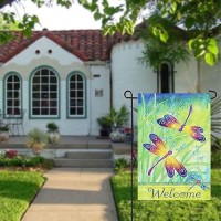 Welcome Spring Summer Dragonfly Butterfly Flowers Double Sided House Flag Garden Banner 28 X 40 Hello Spring Summer Floral