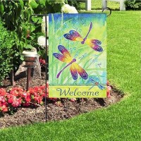 Welcome Spring Summer Dragonfly Butterfly Flowers Double Sided House Flag Garden Banner 28 X 40 Hello Spring Summer Floral