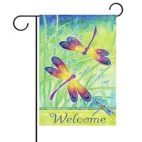 Welcome Spring Summer Dragonfly Butterfly Flowers Double Sided House Flag Garden Banner 28 X 40 Hello Spring Summer Floral