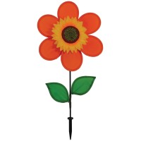 In The Breeze 2704 12Inch Orange Sunflower Wind Spinner With Leaves Colorful Flower For Yard And Garden