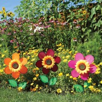 In The Breeze 2704 12Inch Orange Sunflower Wind Spinner With Leaves Colorful Flower For Yard And Garden