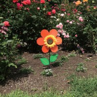 In The Breeze 2704 12Inch Orange Sunflower Wind Spinner With Leaves Colorful Flower For Yard And Garden