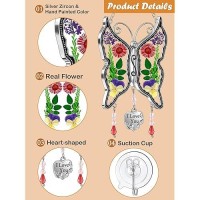 Kybosam Butterfly Suncatcher I Love You Stained Glass Sun Cathers For Windows Ornament Hangings With Real Flower Wings And Hear