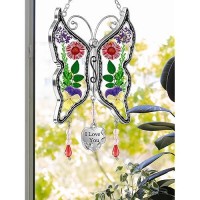 Kybosam Butterfly Suncatcher I Love You Stained Glass Sun Cathers For Windows Ornament Hangings With Real Flower Wings And Hear