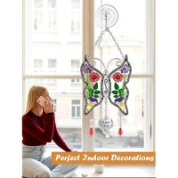 Kybosam Butterfly Suncatcher I Love You Stained Glass Sun Cathers For Windows Ornament Hangings With Real Flower Wings And Hear