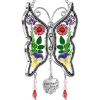 Kybosam Butterfly Suncatcher Fhl Silver Metal Stainedglass Sun Cathers Hangings Wind Chime For Windows Ornament Real Flower