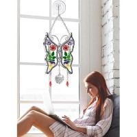 Kybosam Butterfly Suncatcher Fhl Silver Metal Stainedglass Sun Cathers Hangings Wind Chime For Windows Ornament Real Flower