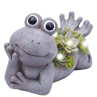 Teresa'S Collections Frog Garden Statues With Solar Outdoor Light For Outdoor Decor  Adorable Resin Lawn Ornaments Animal Figurines Garden Sculptures For Patio Yard Decor Gifts For Mom Birthday 7.3