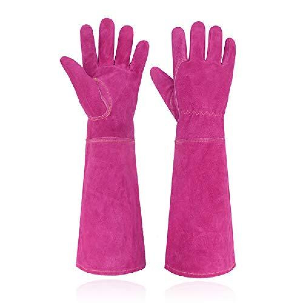 Handlandy Ladies Thorn Proof Gardening Gloves Long Gauntlet Heavy Duty Garden Gloves Elbow Length Women Leather Rose Pruning G