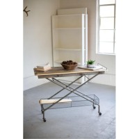 RECYCLED WOOD CONSOLE TABLE W METAL BASE BASKET CASTERS