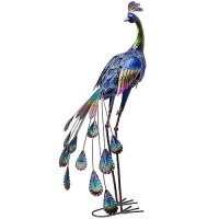 Teresa'S Collections Outdoor Decor Peacock Yard Art Garden Sculptures & Statues Blue Large Metal Bird Lawn Ornaments 35Inch Outside Decor For Porch Patio Pool Backyard Decor Housewarming Gift