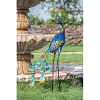 Teresa'S Collections Outdoor Decor Peacock Yard Art Garden Sculptures & Statues Blue Large Metal Bird Lawn Ornaments 35Inch Outside Decor For Porch Patio Pool Backyard Decor Housewarming Gift