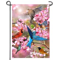 Anley Double Sided Premium Spring Garden Decorative Flag Flower And Bird Welcome Garden Flags Weather Resistant Double St