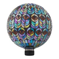 Alpine Corporation Indooroutdoor Glass Mosaic Peacock Feather Pattern Gazing Globe Yard Decoration