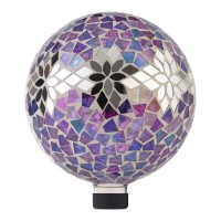 Alpine Corporation 10 Diameter Indooroutdoor Glass Mosaic Flower Pattern Gazing Globe Yard Decoration Purple