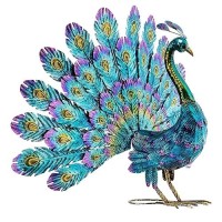 Alpine Corporation 23 Tall Outdoor Metallic Peacock Tail Spread Yard Statue Decoration Multicolor