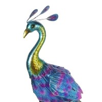 Alpine Corporation 23 Tall Outdoor Metallic Peacock Tail Spread Yard Statue Decoration Multicolor