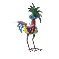 Alpine Corporation 19 Tall Indooroutdoor Wild Tropical Metal Rooster Yard Statue Decoration Multicolor