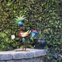 Alpine Corporation 19 Tall Indooroutdoor Wild Tropical Metal Rooster Yard Statue Decoration Multicolor