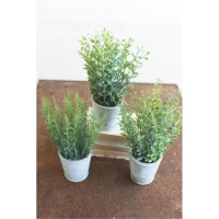 SET OF THREE ARTIFIAL HERBS IN CEMENT POTS