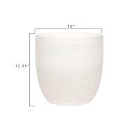 Creative Coop Large Matte White Embossed Stoneware Planter