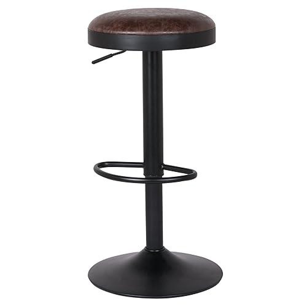 New Pacific Direct Juno Pu Leather Gaslift Backless Swivel Bar, Set Of 2 Bar & Counter Stools, Vintage Coffee Brown