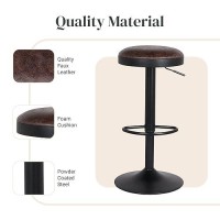 New Pacific Direct Juno Pu Leather Gaslift Backless Swivel Bar, Set Of 2 Bar & Counter Stools, Vintage Coffee Brown