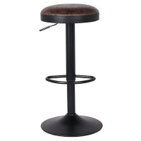 New Pacific Direct Juno Pu Leather Gaslift Backless Swivel Bar, Set Of 2 Bar & Counter Stools, Vintage Coffee Brown