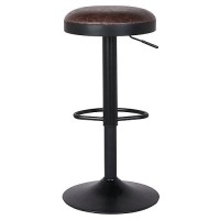 New Pacific Direct Juno Pu Leather Gaslift Backless Swivel Bar, Set Of 2 Bar & Counter Stools, Vintage Coffee Brown