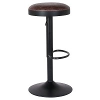 New Pacific Direct Juno Pu Leather Gaslift Backless Swivel Bar, Set Of 2 Bar & Counter Stools, Vintage Coffee Brown