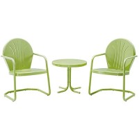 Crosley Furniture Ko10004Kl Griffith 3-Piece Retro Metal Outdoor Seating Set With 2 Chairs And Side Table, Key Lime