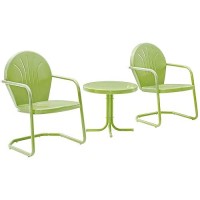 Crosley Furniture Ko10004Kl Griffith 3-Piece Retro Metal Outdoor Seating Set With 2 Chairs And Side Table, Key Lime