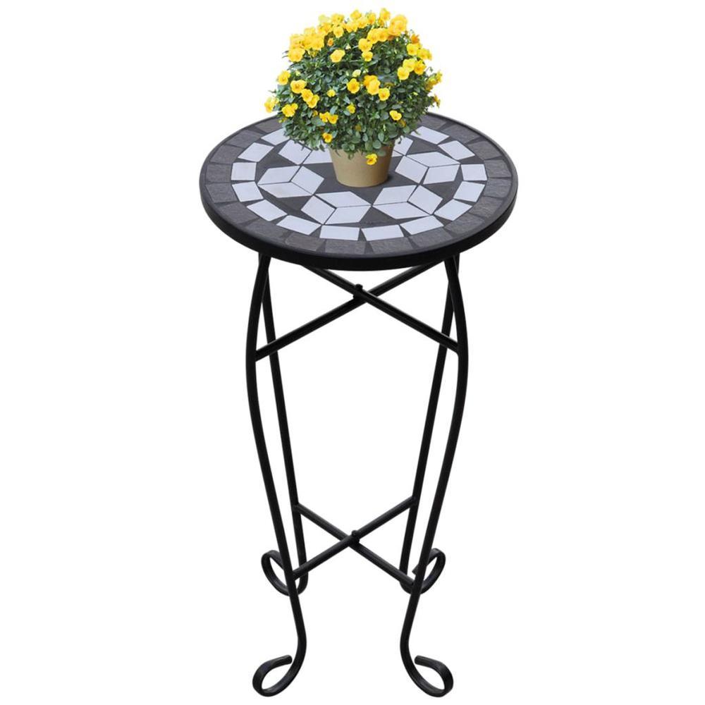 vidaXL Mosaic Side Table Plant Table Black White 41129
