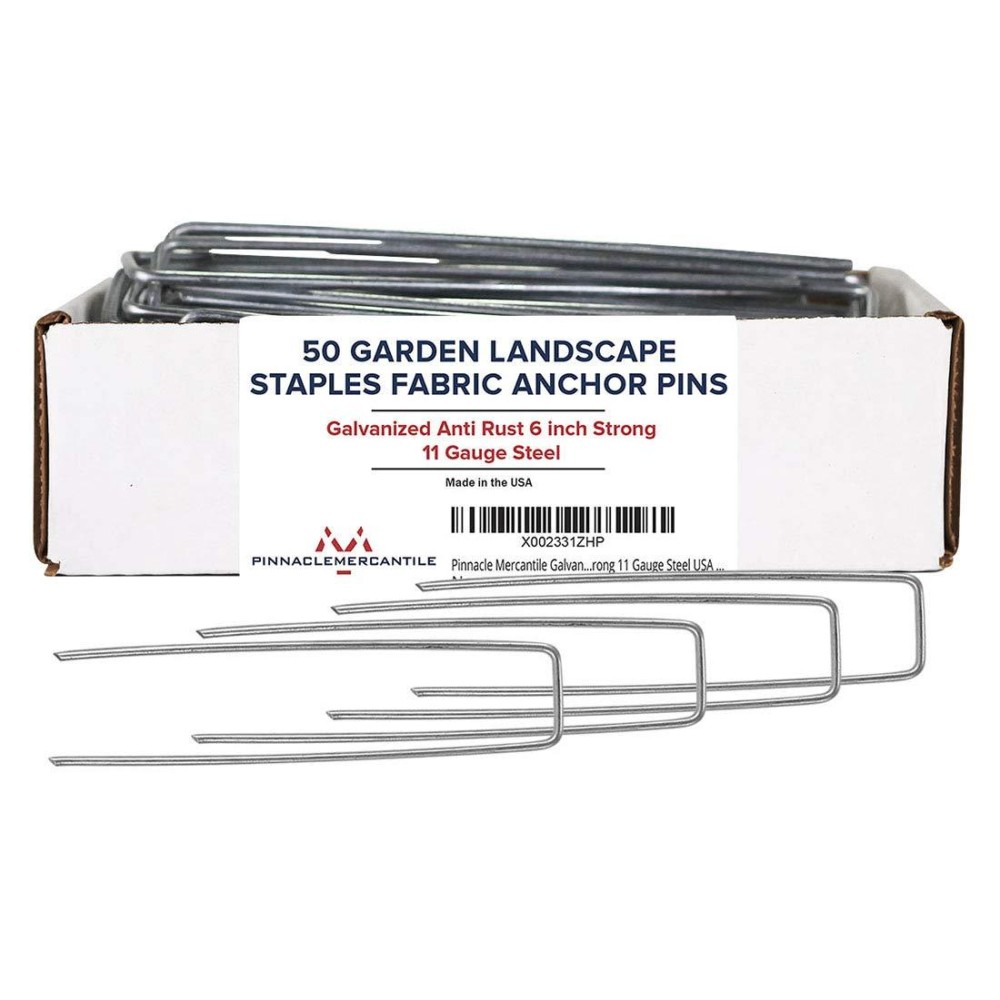 Pinnacle Mercantile Usa Made 50 Pack Garden Landscape Staples Weed Barrier Fabric Stakes Galvanized 6 Inch Pins Anti Rust Sod St