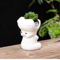 Gemseek Cute Hippo Succulent Planter Pot With Drainage Tray Small White Ceramic Cactus Flower Container Animal Shaped Indoor A