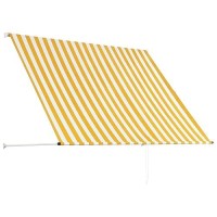 Vidaxl Yellow And White Retractable Awning - Versatile Weather-Resistant Outdoor Cover For Windows, Terraces, And Balconies - Uv-Resistant Fabric With Sturdy Steel Frame - Easy Assembly And Adjust...