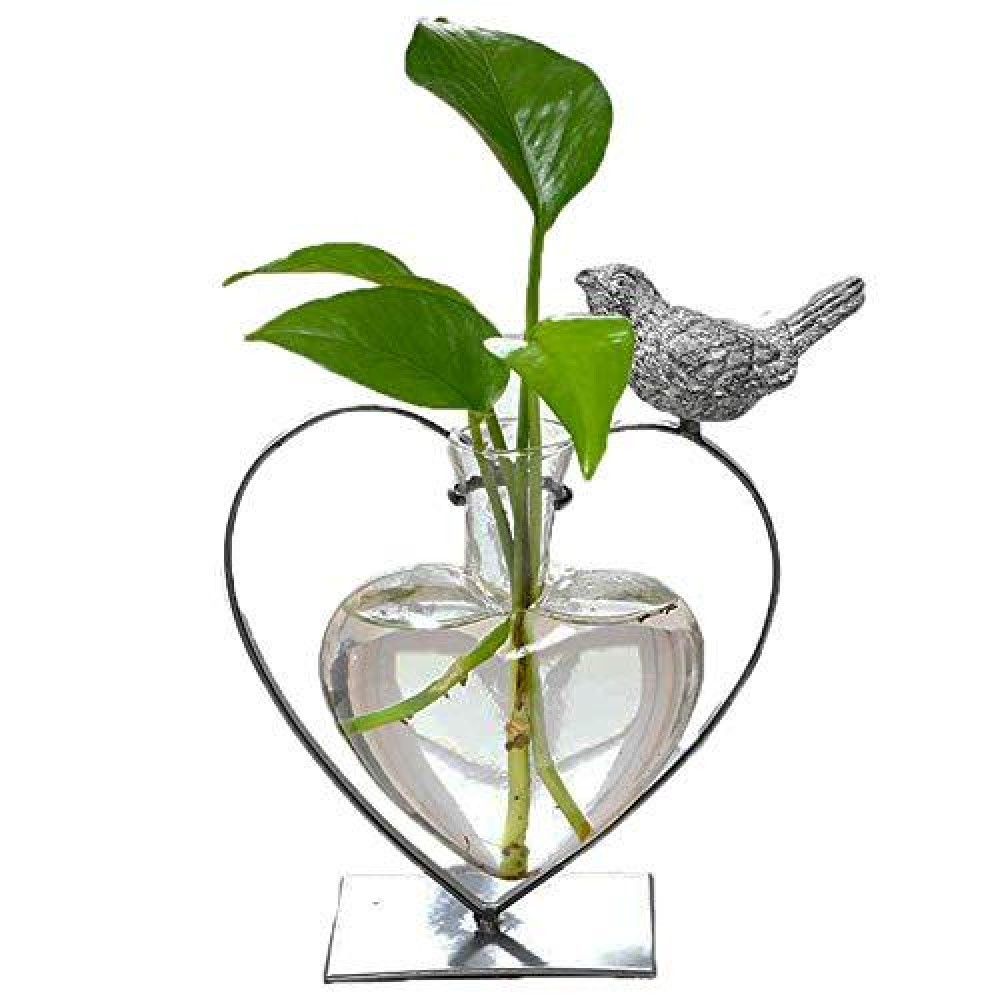 Marbrasse Desktop Glass Vase Creative Bird With Heart Planter Vase Glass Vases For Plants Plant Terrarium Stand For Modern Of