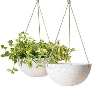 La Jolie Muse Hanging Planters For Indoor Plants Flower Pots Outdoor 10 Inch Garden Planters And Pots Speckled White Set Of 2