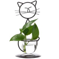 Marbrasse Desktop Glass Planter Vase Holder Modern Creative Cat Plant Terrarium Metal Stand For Hydroponics Plants Home Garden