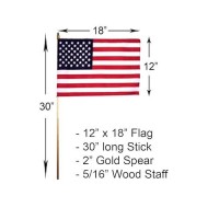 Giftexpress 12Pack Made In Usa 12X18 Inch Us Stick Flags With Spear Tip 12In X18 Inch Handheld American Stick Flags Grave Mar