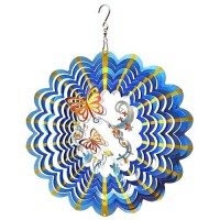 Fonmy Wind Spinner Stainless Steel 3D Hanging Garden Decoration For Indoor Outdoor Multi Blue Color Twins Butterfly Metal Wind S