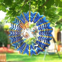 Fonmy Wind Spinner Stainless Steel 3D Hanging Garden Decoration For Indoor Outdoor Multi Blue Color Twins Butterfly Metal Wind S