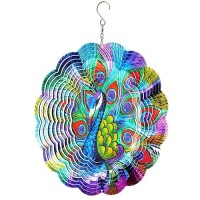 Fonmy Wind Spinner Stainless Steel 3D Hanging Garden Decoration For Indoor Outdoor Metal Wind Spinners Peacock12Inch