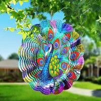 Fonmy Wind Spinner Stainless Steel 3D Hanging Garden Decoration For Indoor Outdoor Metal Wind Spinners Peacock12Inch