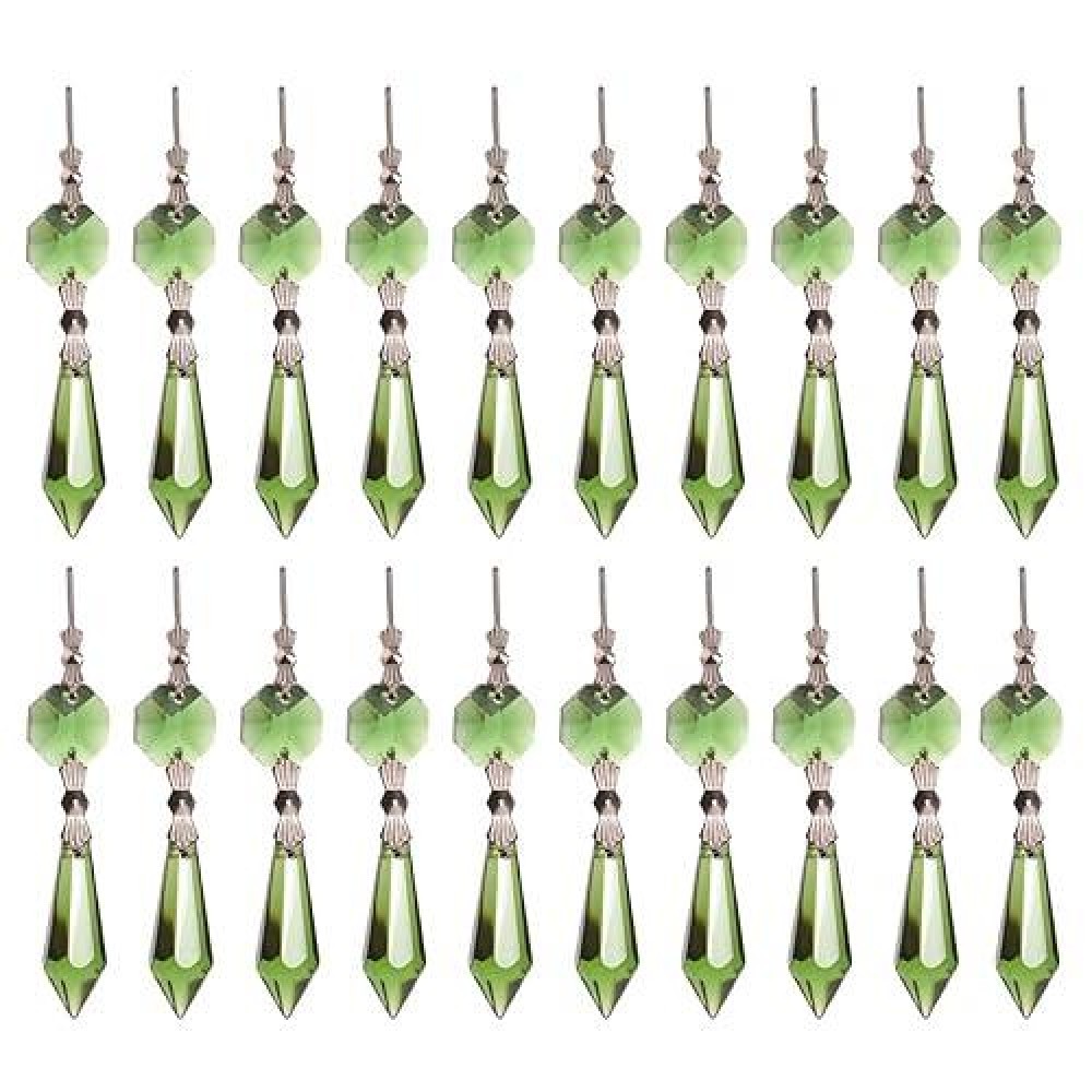 Longsheng 20Pcs 38Mm Replacement Green Chandelier Icicle Crystal Prisms Octogan Crystal Bead For Lamp Decoration