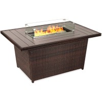 Best Choice Products 52In 50 000 Btu Outdoor Wicker Patio Propane Gas Fire Pit Table Waluminum Tabletop Glass Wind Guard Clea