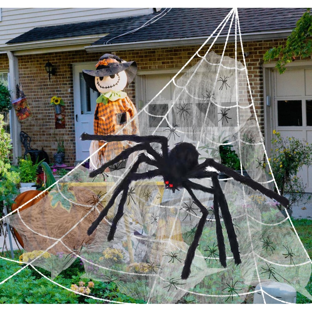 Cooljoy 200 Halloween Spider Web And 60 Giant Halloween Spider Halloween Decorations Virtual Realistic Hairy Spider Hallowee