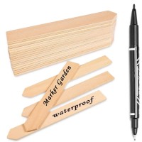 Whaline 50Pcs Wooden Plant Labels With A Marker Pen Waterproof Pointed Wooden Plant Sign Tags Ecofriendly Garden Markers For S