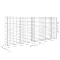 vidaXL Wall with Lid 200 x 20 x 85 cm Stone Gabions Stone Basket Silver