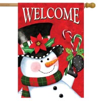 Christmas Snowman Welcome House Flag Candy Canes 28 X 40 Briarwood Lane